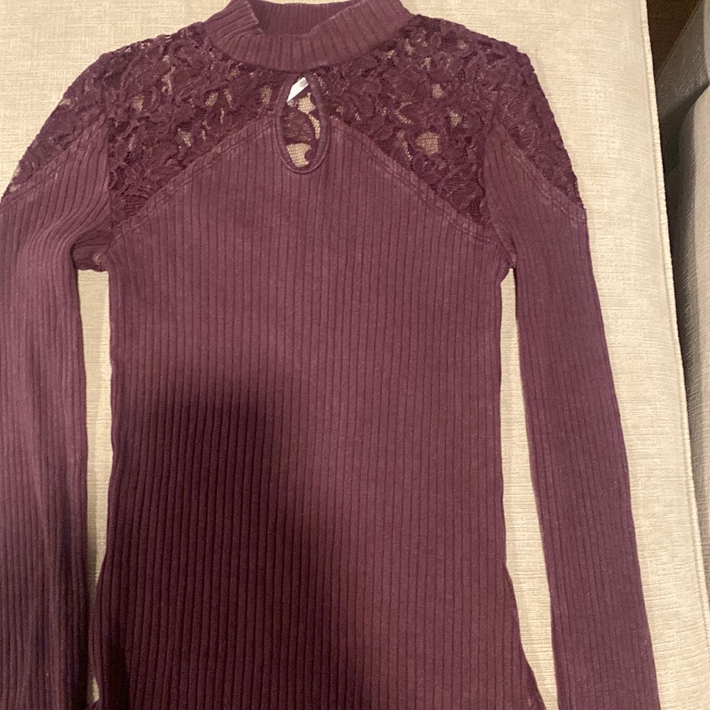 Free people high neck lace long sleeve top